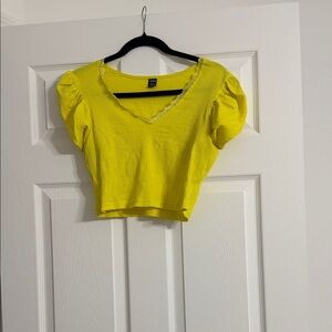 SHEIN Yellow Puff Sleeve Crop Top